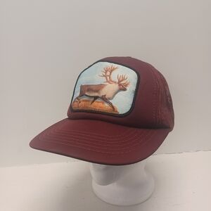 Vintage Maroon Trucker Hat with Elk 3D Puffed Design Hunter Grandpa Outdoors